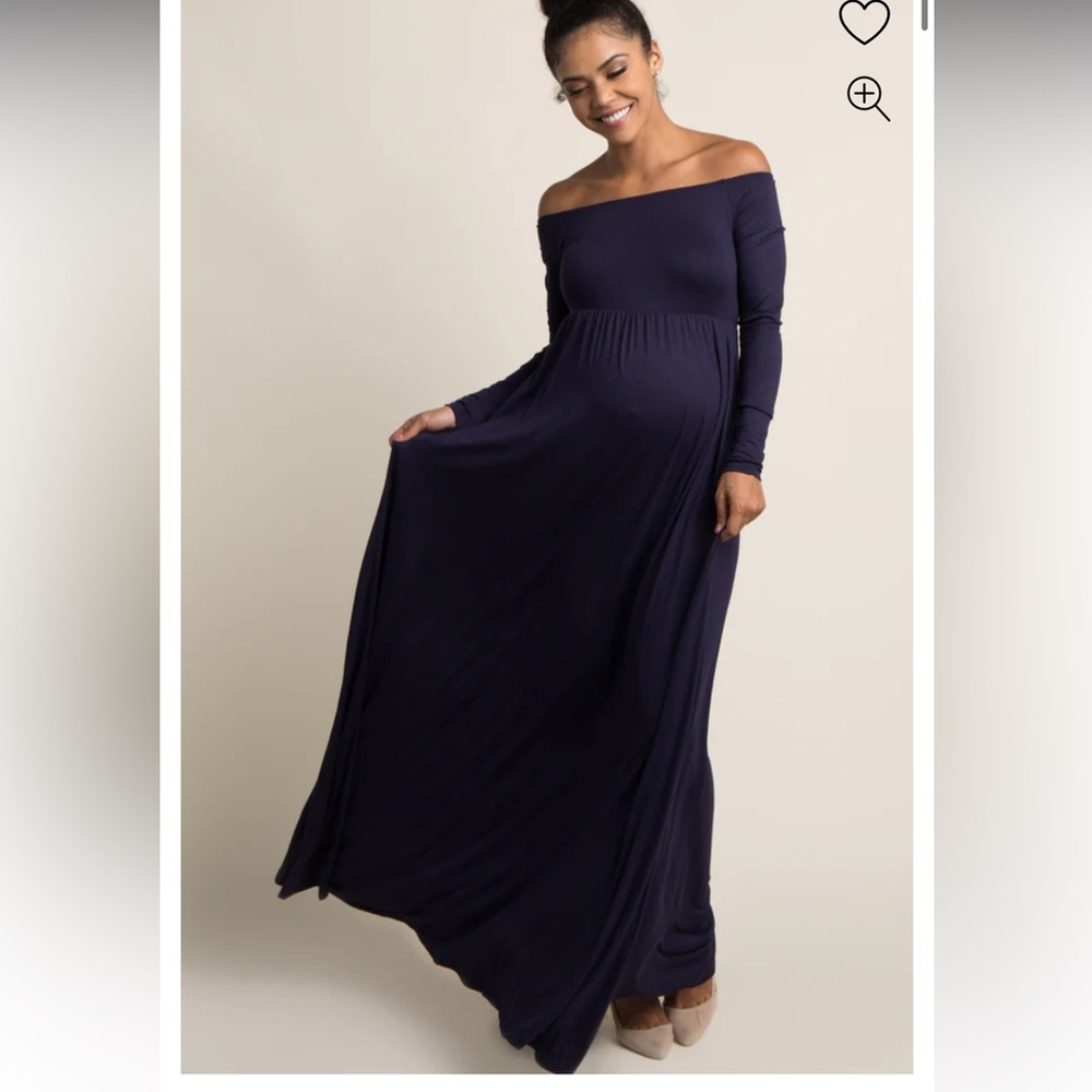 PinkBlush Navy Blue Solid Off Shoulder Maternity Maxi Dress Large